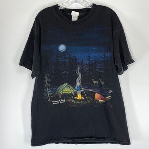 Vintage Artisan Plymouth Rock Camping Resort Black Graphic Tent Tshirt Large